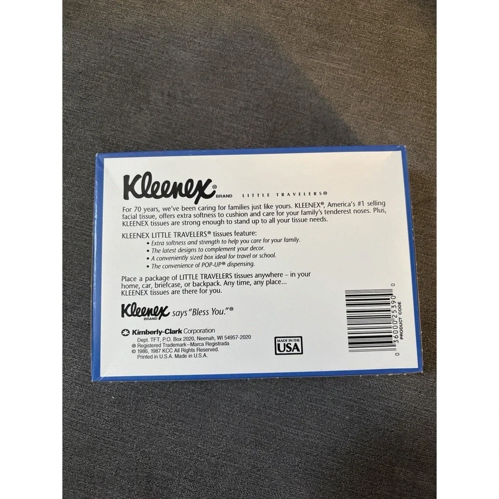 Vintage 1992 Kleenex Little Travelers 65 2-Ply Tissues USA Map Box